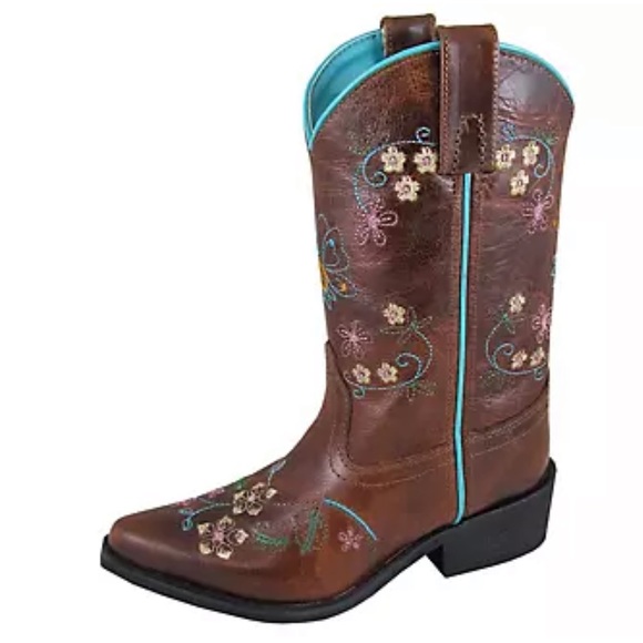 Smoky Mountain Other - Smoky Mountain Florence Snip Toe Boots Leather & Floral Embroidery Girl's Sz. 2